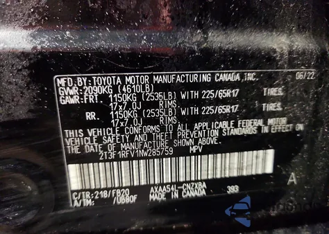 2022 Toyota Rav4 Le из США, поврежденный, VIN 2T3F1RFV1NW285759